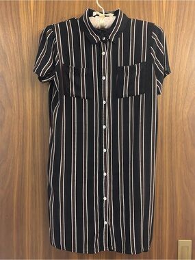 Twik Simons Striped Short Sleeve Shirtdress with Pockets